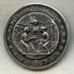 Rare 1909 Barber Half Dollar Alaska Yukon Pacific Pop-Out Pin Back Coin