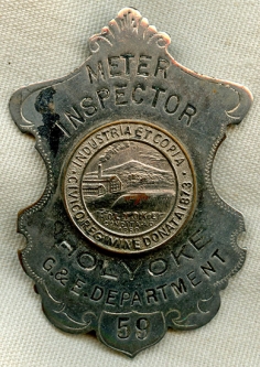 Ca. 1910s Holyoke, Massachusetts Gas & Electric Department Meter Inspector Badge #59