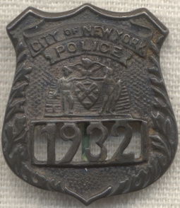 Sterling 1910s Miniature New York City Patrolman Badge