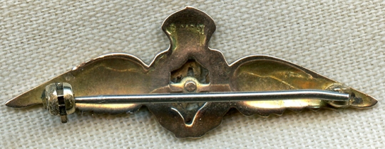 Beautiful Late WWI, Ca. 1918, 9 Carat Gold RAF Sweetheart Wing with Enameled Crown & Wreath