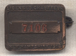1918 New Hampshire Licensed Chauffeur Badge #7106
