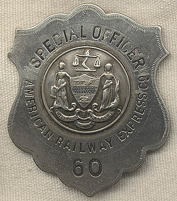 circa 1920 american railway express co special officer badge 60 american railway company