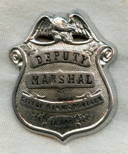 Great Old 1910s - 1920s Ghost Town Simmonsville Texas Deputy Marshal Badge