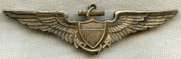 Beautiful WWI - 1920's USN Pilot Wing in Gilt Sterling by Noble