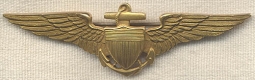 Rare and Beautiful 1920s US Navy Pilot Wing in 10K Gold by Robbins