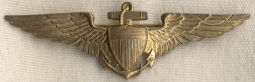 Late 1920s USN Pilot Wing in Sterling Gilt by Robbins