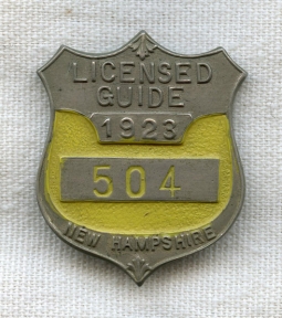 Great 1923 New Hampshire Fish & Game Licensed Guide Badge