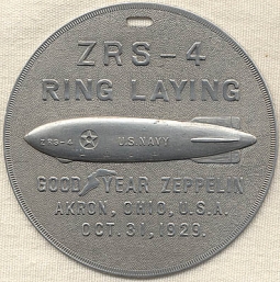 Very Rare 1929 USS Akron Ring-Laying Ceremony Commemorative Medal ZRS-4