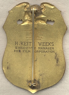 Ca. 1930 LA Fire Department Battalion Chief Badge Engraved to H. Keith Weeks
