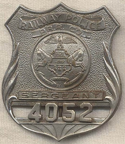 1930s-1940s Pennsylvania Railroad Co. Railway Police Sergeant Badge #4025