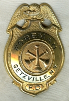 Nice 1930's - 1940's Getzville, New York Fire Department Foreman Badge