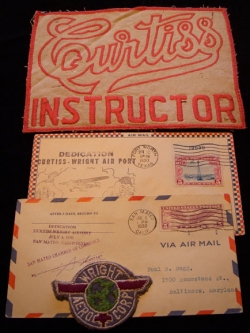 1930 Curtiss Aircraft Instructor's Patch, Wright Aircraft Patch and Two Postal Cards