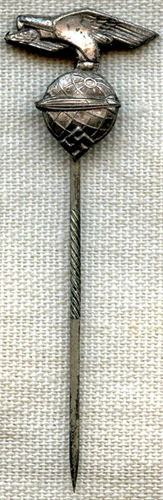 Beautiful 1930's Deutsche Zeppelin Reederie (DZR) Officer's Stick Pin in .900 Silver