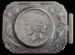 Great 1930's Keyston Bros. Sterling Cowboy/Western with 1922 Silver Dollar Center