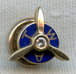1930s TWA 10K Propeller Lapel Pin with Diamond Chip