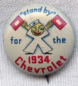 Vintage 1934 Chevrolet Model Advertising Celluloid Pin