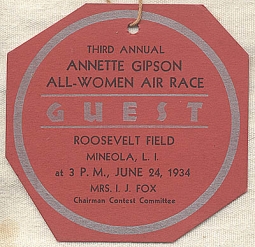 1934 3rd Annual Annette Gipson All-Women Air Race Guest Tag