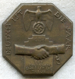 1934 Nazi Tinnie Promoting Re-Annexation of Saar Region in Gold