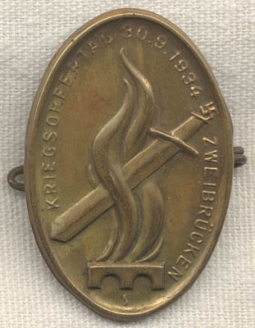 1934 Nazi Tinnie for War Veterans' Day (Kriegsorfertag) in Zweibrucken