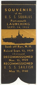 1940 Submarine Launch Ribbon for the USS Sailfish SS-192 Originally USS Squalus
