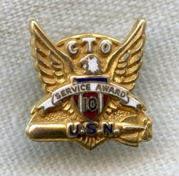 1940s US Navy Torpedo Ordnance 10 Years of Service Pin in 10K Gold