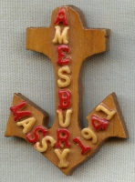 Cool Early WWII US Navy Patriotic Pin in Hand-Painted Wood from Amesbury, Massachusetts