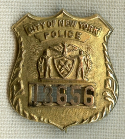 NY City Presentation Badge from 109th Precinct to Patrolman Herb Meyers for his Retirement in 1948