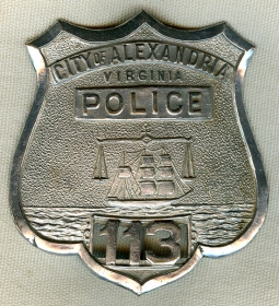Great 1950's Alexandria, Virginia Police Badge #113