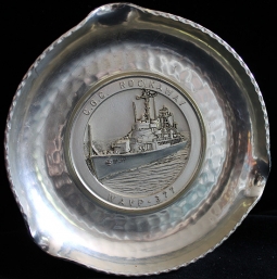 Beautiful Early 1950's US Coast Guard Cutter Rockaway (WAVP-377) Hammered Aluminum Ashtray