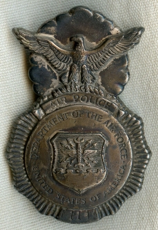 Scarce Early 1960's USAF Air Police Badge #'d F1144