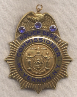 Named 14K 1964 Mount Vernon, New York Police Commissioner Badge (George F. Kummerle)