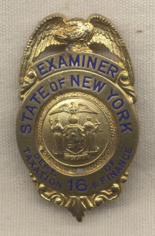 1920s-1930s New York State Tax Examiner Badge