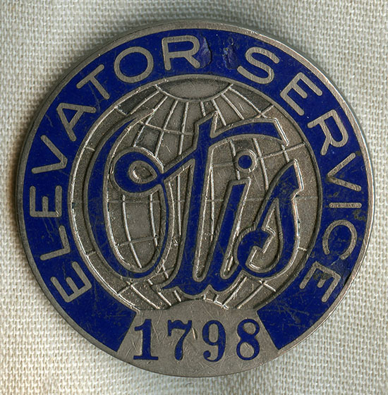 Great Ca 1920's 1930's Otis Elevator Service Employee Badge Flying