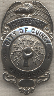 1920s Quincy, MA Wire Inspector Badge