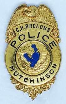 1940's - 50's Hutchinson KS Police Wallet or Juice Badge Named to C.H.BROADUS