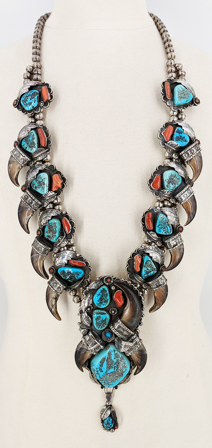 Native American, Navajo sterling silver & Turquoise bear claw beaded  necklace | eBay