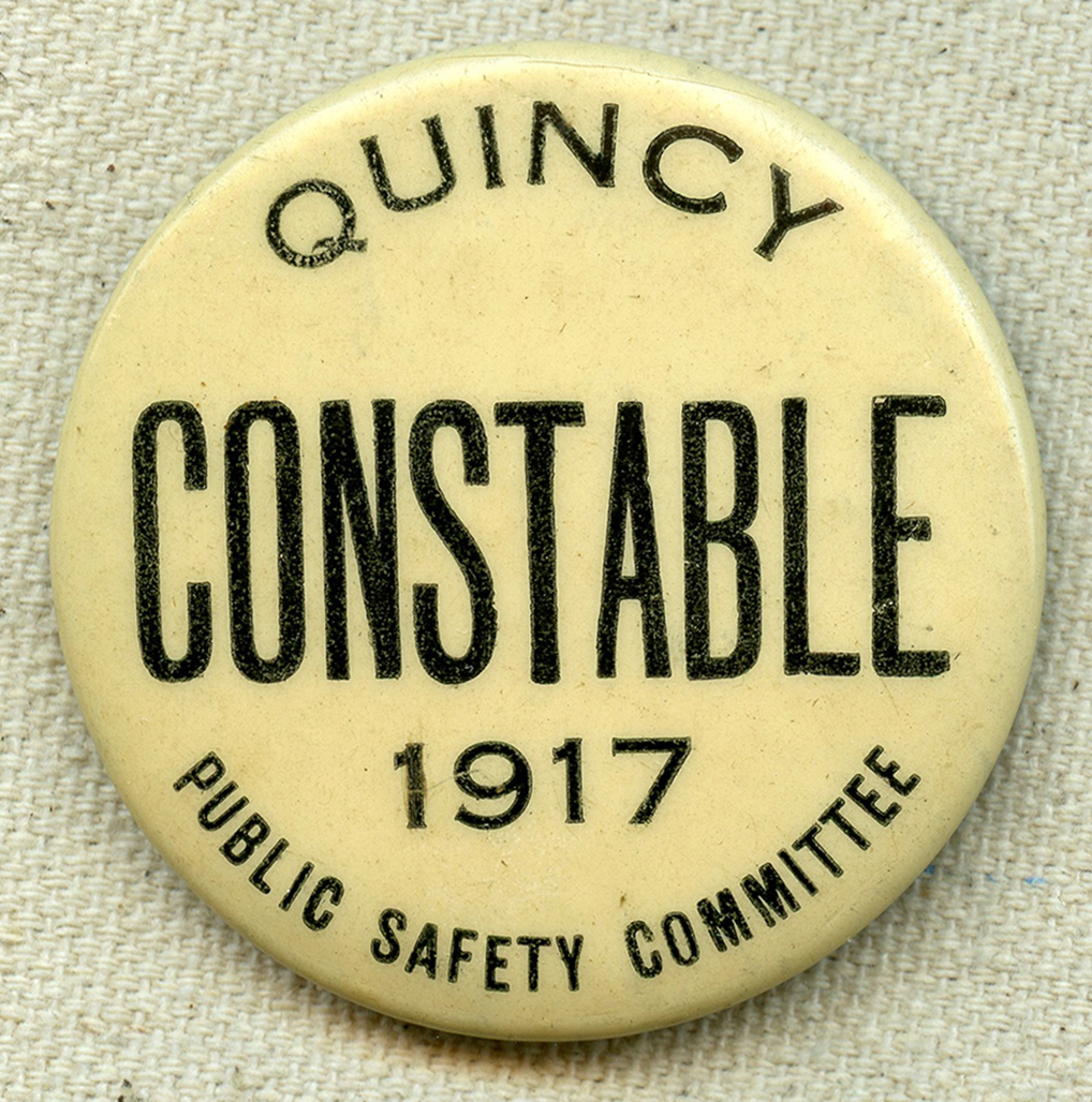 Rare WWI era Quincy, MA Constable Badge in Celluloid Dated 1917 Flying