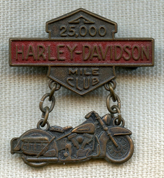 Rare Early 1950's Harley Davidson 25,000 Mile Club Pinback