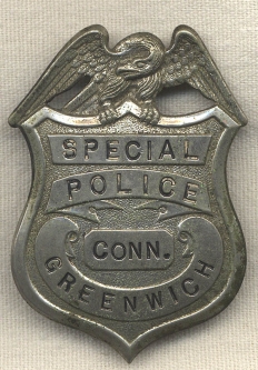 Beautiful Circa 1900 Greenwich Connecticut, Special Police Badge