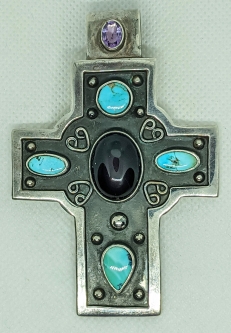 Stunning Vintage Chris Bales Elligators Southwest Style Heavy Large Sterling Turquoise Onyx Amethyst