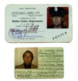 Vintage 1974 Pair of Police Credentials From Hobbs NM of Jim Ott, Patrolman & Detective Lt