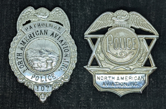 WWII - 1950s North American Aviation Ohio Factory Police Hat & Coat Badge Set #107