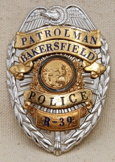 Late 1950s Bakersfield California Police Reserve Patrolman Badge # R-39 by Blackinton