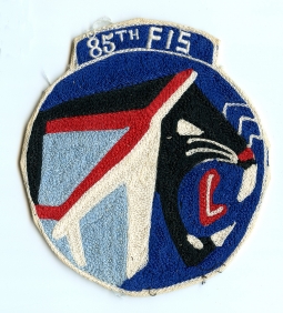 Ext Rare Mid 1950s LARGE Chain Stitch 85th FIS Fighter Interceptor Sq Jacket Patch with Squared S