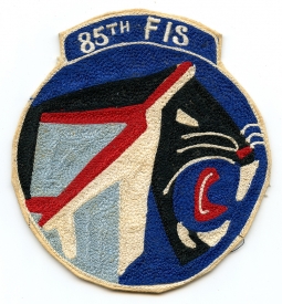 Ext Rare Mid 1950s LARGE Chain Stitch 85th FIS Fighter Interceptor Sq Jacket Patch with Rounded S