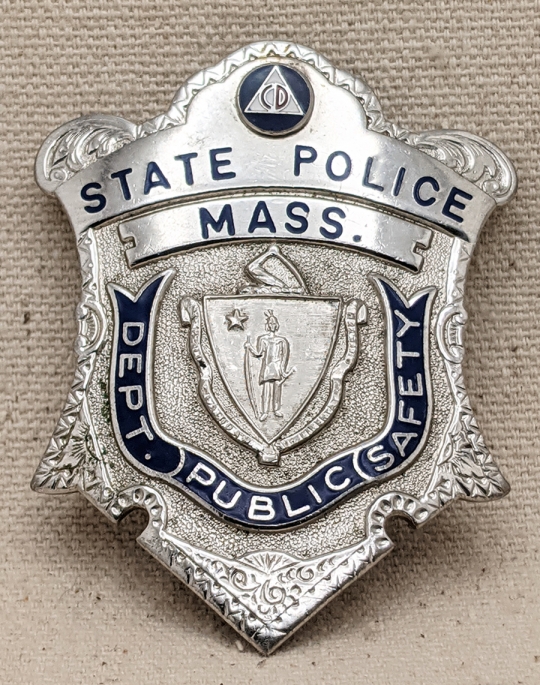Beautiful Old 1950's MA State Police Civil Defense Auxiliary Badge #42