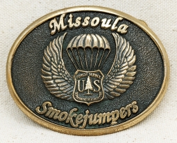 Great ca 1991 Forest Service Missoula Smokejumpers Serial Numbered Solid Brass Belt Buckle