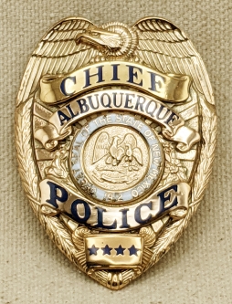 Beautiful 1950s Albuquerque NM Police Chief Shirt Size Badge Gold Filled by Entenmann