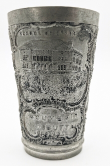 Wonderful 1890s montana Mining Themed Souvenir Pewter Cup by Height & Fairfield
