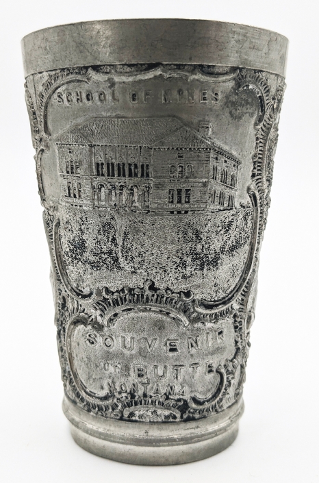 Wonderful 1890s Montana Mining Themed Souvenir Pewter Cup by Height & Fairfield